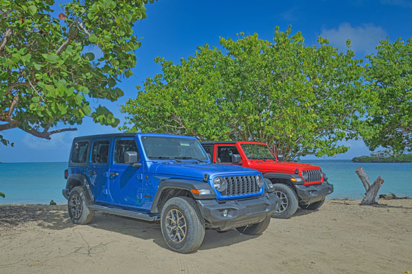 2 Rental Jeeps at Southgate Beach on St. Croix, U.S. Virgin Islands